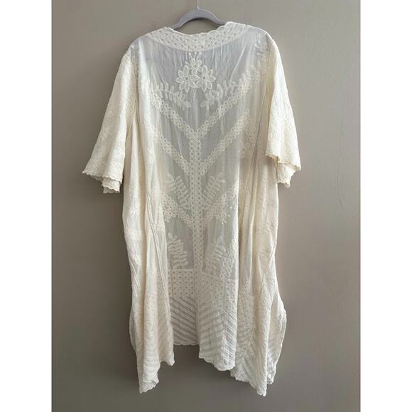 Cactus & Pearl XL Embroidered Kimono Duster Ivory Open Front Cardigan Boho Fairy - Picture 11 of 15